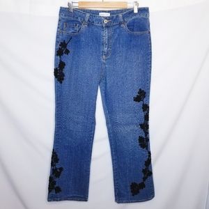 Coldwater Creek - Embellished Black Lace Flare Blue Jeans